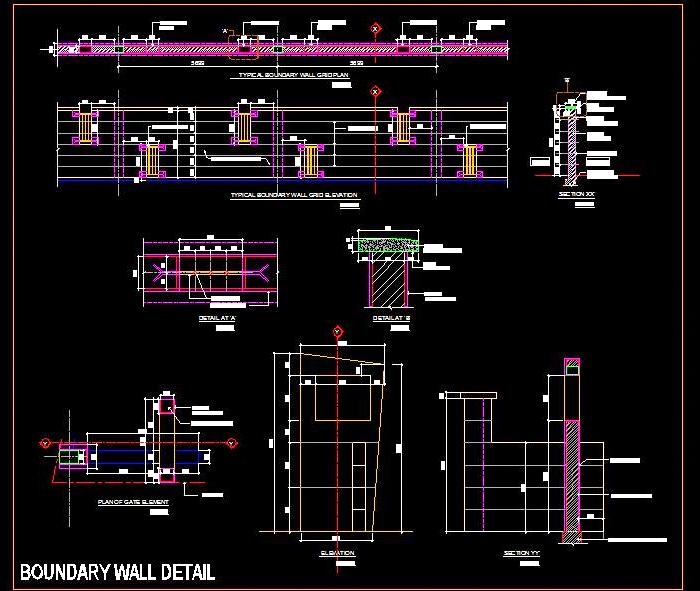 Commercial Boundary Wall CAD- Brickwork & MS Pipes Design